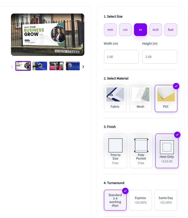 Varinkio Measurement Mode WooCommerce configurator for custom-size print products